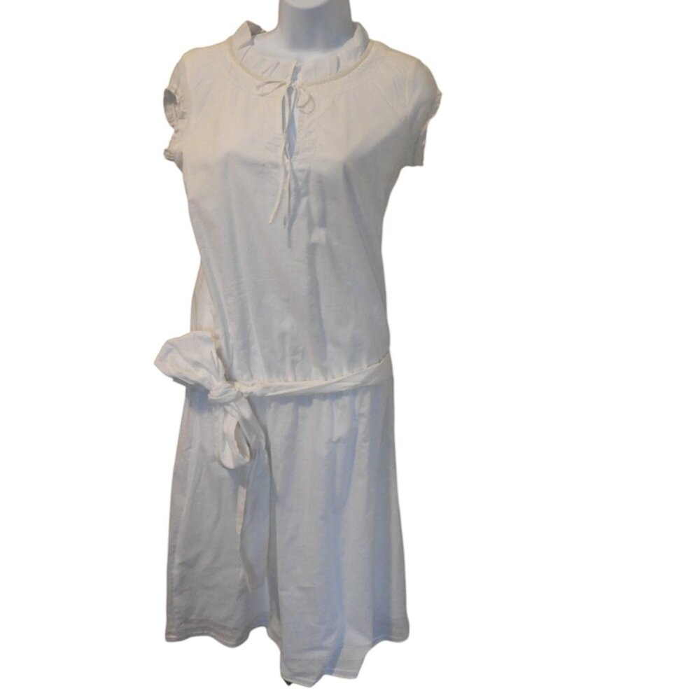 DownEast White short sleeve long dress, white 100%  cotton dress size M